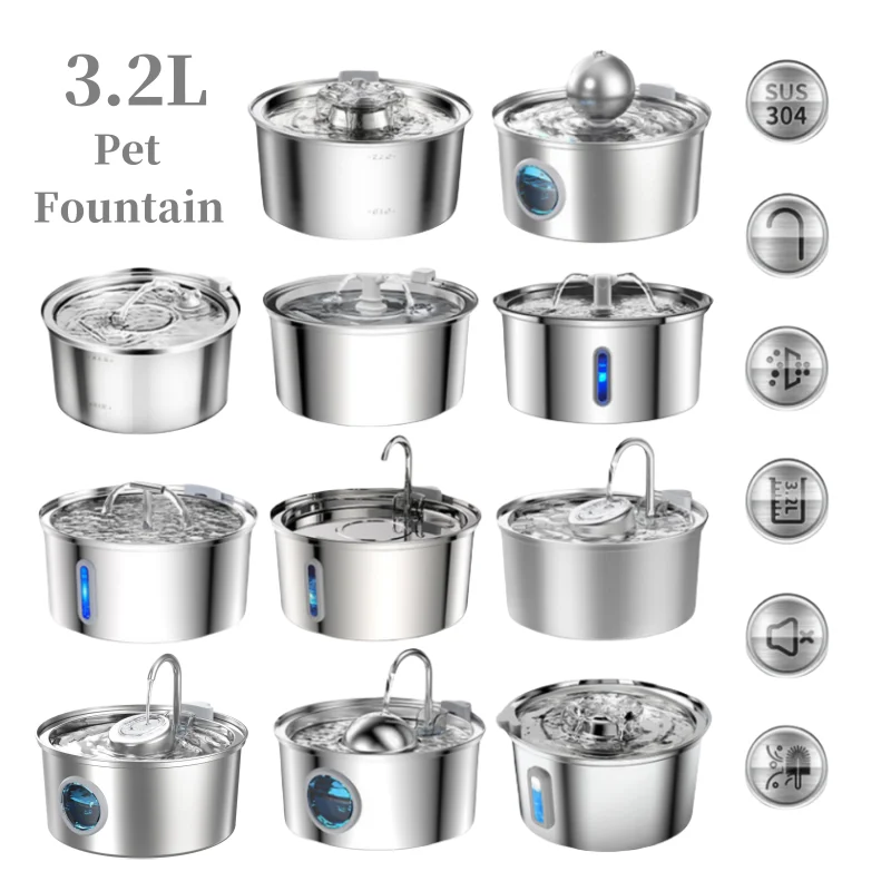 Hot Sale Pet Fountains Indoor Automatic Dispenser Cat Waterer Bowls Stainless Steel Cat Water Fountain