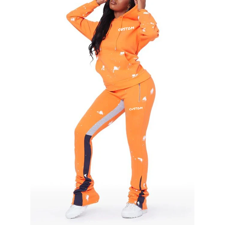 Custom logo track suit ladies letter velour stacked pants 2pc tracksuit velvet rhinestone jogger set women sweatsuit set