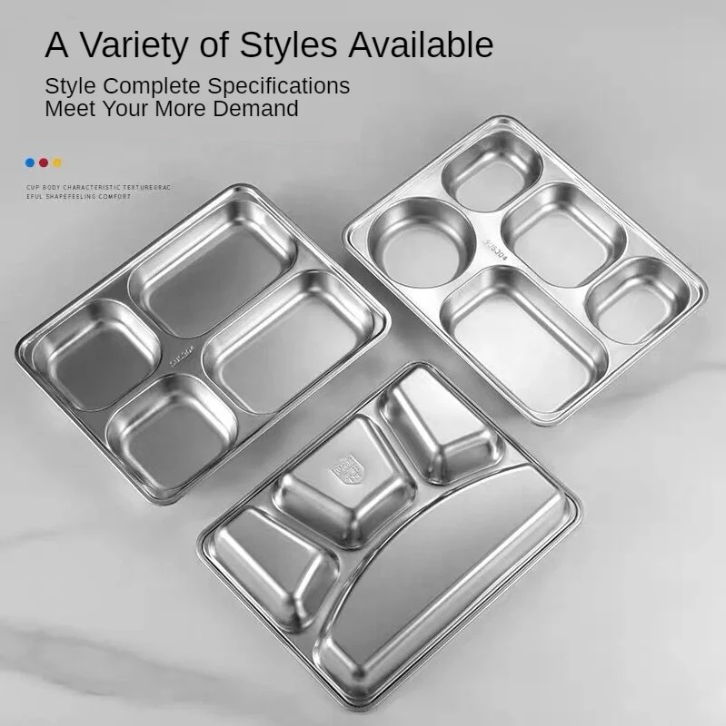 201 stainless steel 4/5 compartment rectangular fast food plate tray