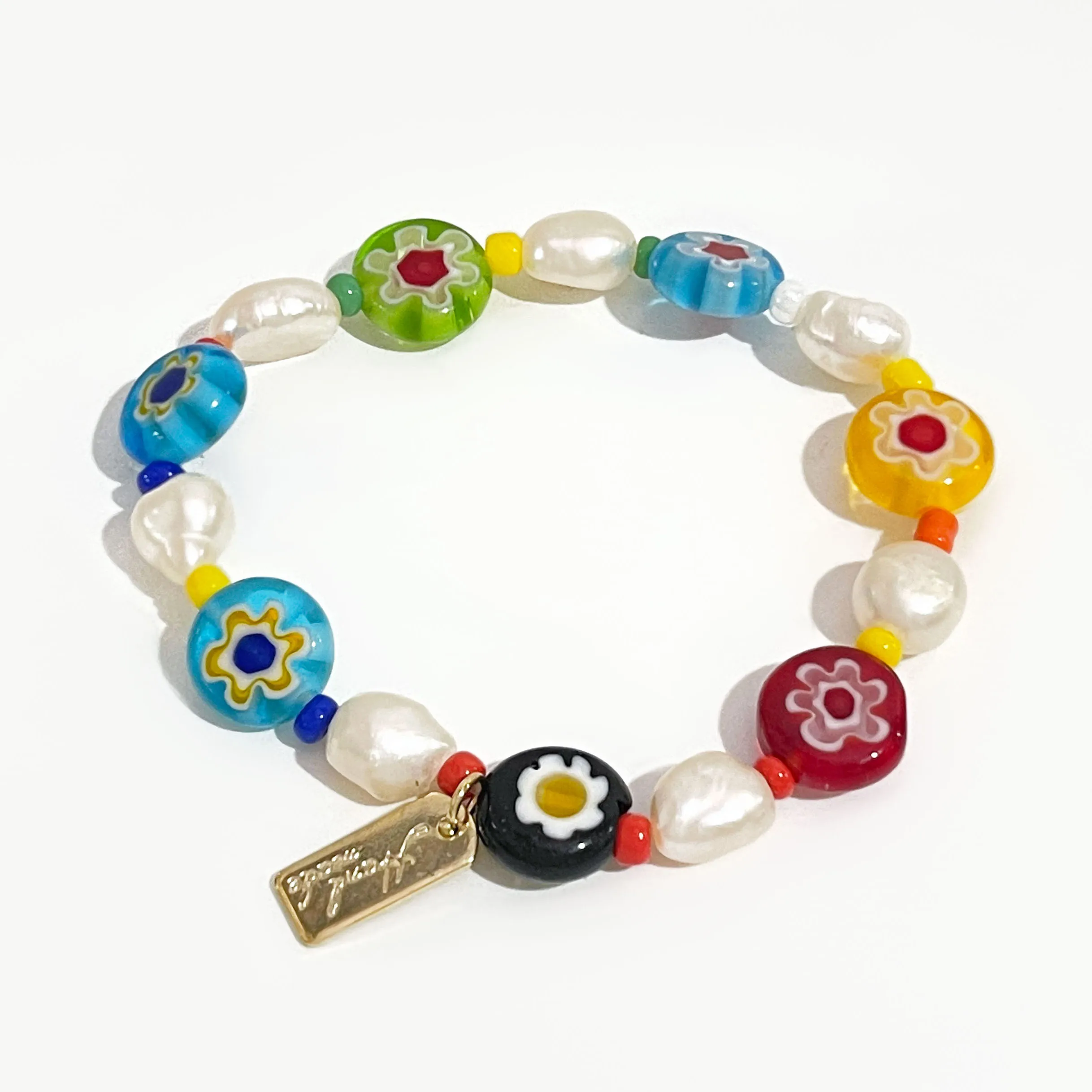 Boho Flower Floral Colorful Glaze Baroque Freshwater Pearls Bracelet Female Sweet Beach Multi Candy Color Sunflower Hand Pulsera