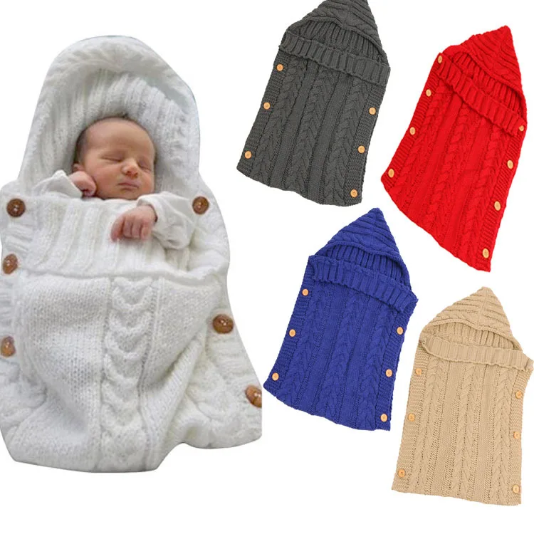 Soft And Comfortable Knitted Wool Outdoor Trolley Sleeping Bag With Button Design For Newborn Baby