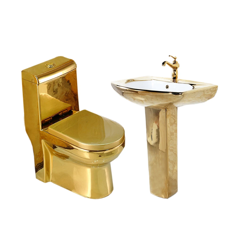 Bathroom Golden Sanitary Wares Ceramic Set Luxury Gold Toilet and