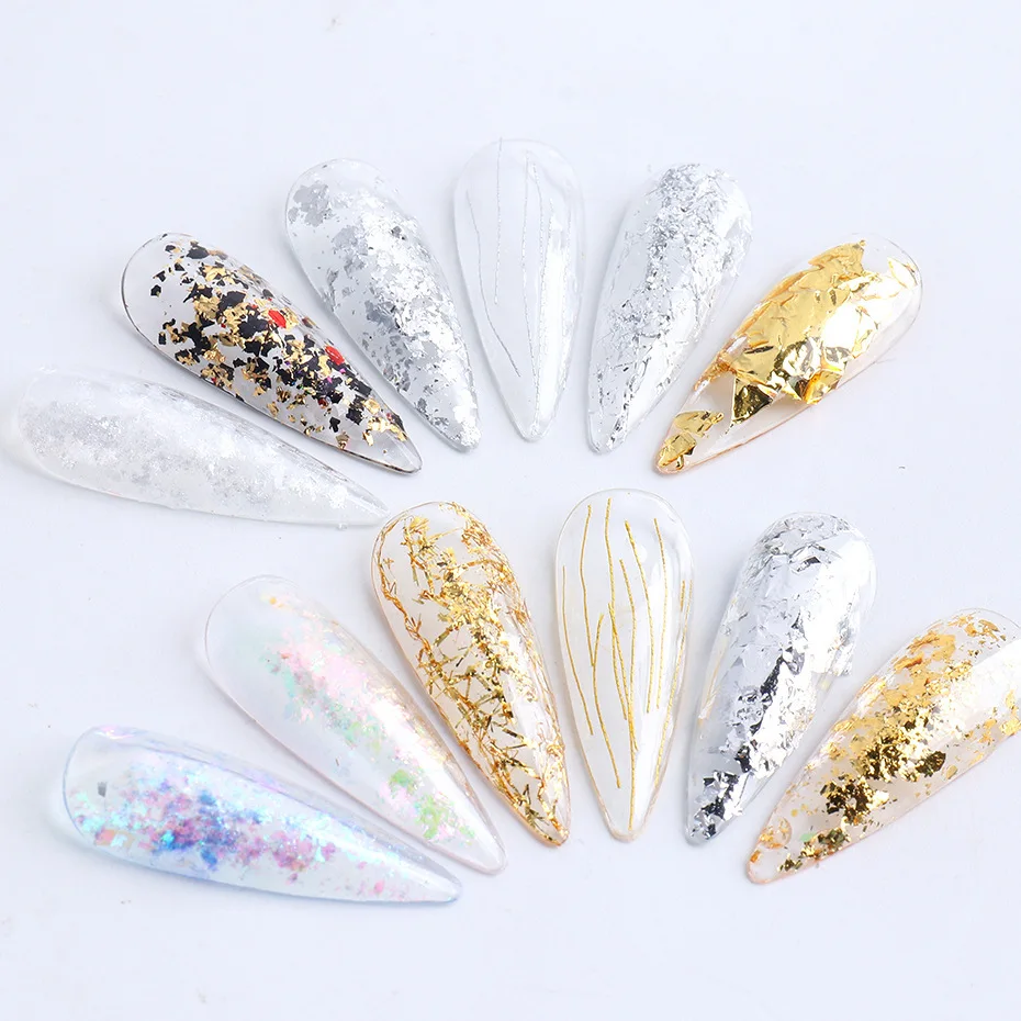 12 Grids/Box Gold Silver Irregular Aluminum Foil fragment Glitter Nail Art Sticker DIY Manicure UV Gel Polish Nail Decoration