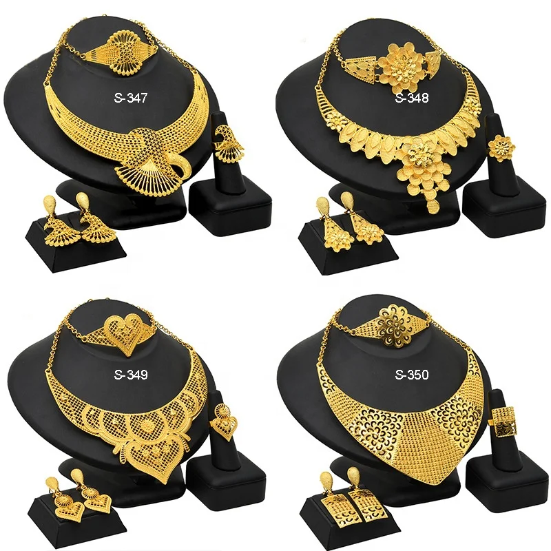 Wedding Indian Bridal Set Fashion 24 K Gold Heavy Flower Jewelry Sets Bridal Dubai Jewelry Set