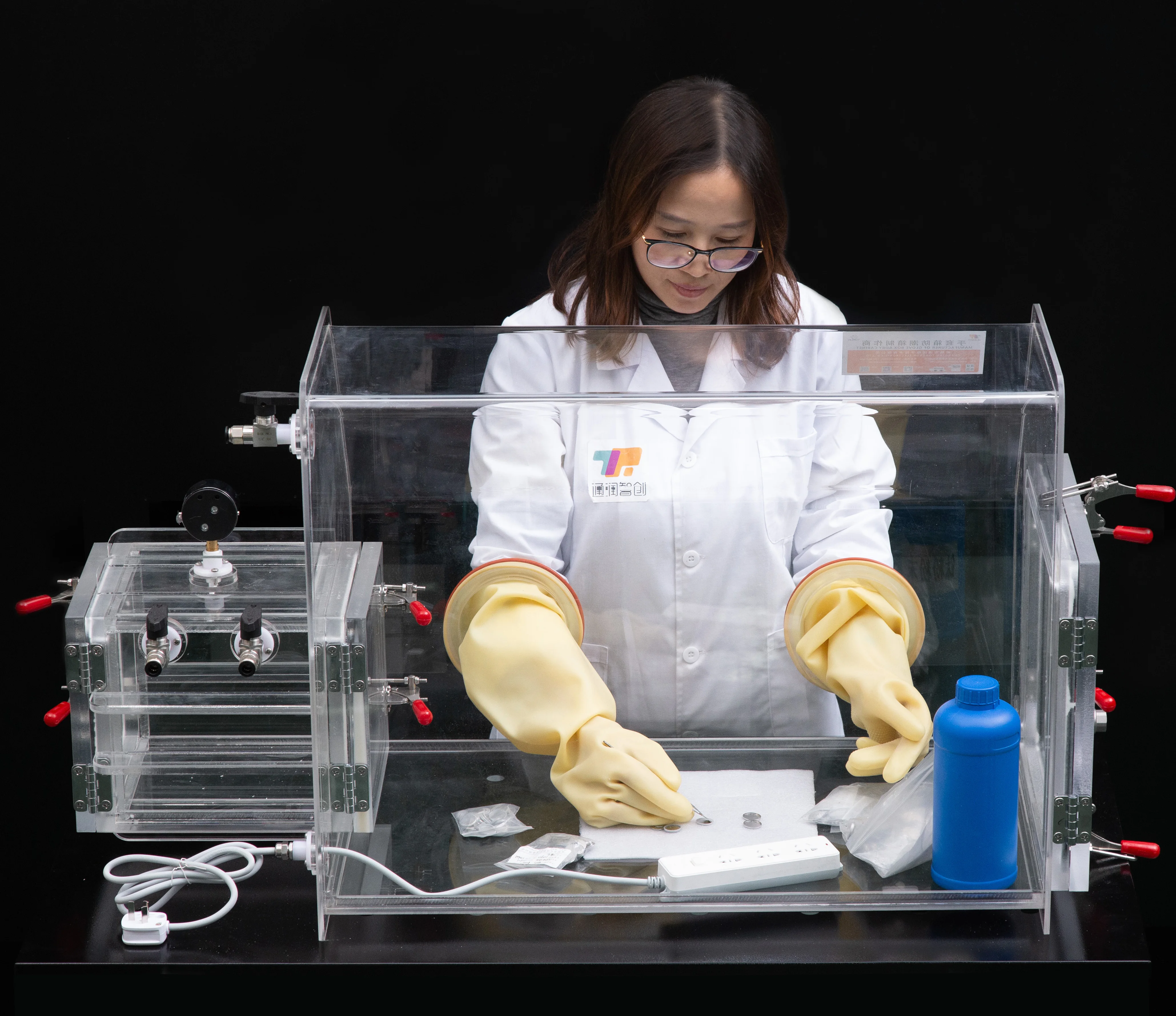 Acrylic Vaccum Antechamber Lab Bench-top Chamber Glove box for inert atmosphere processing and chemistry