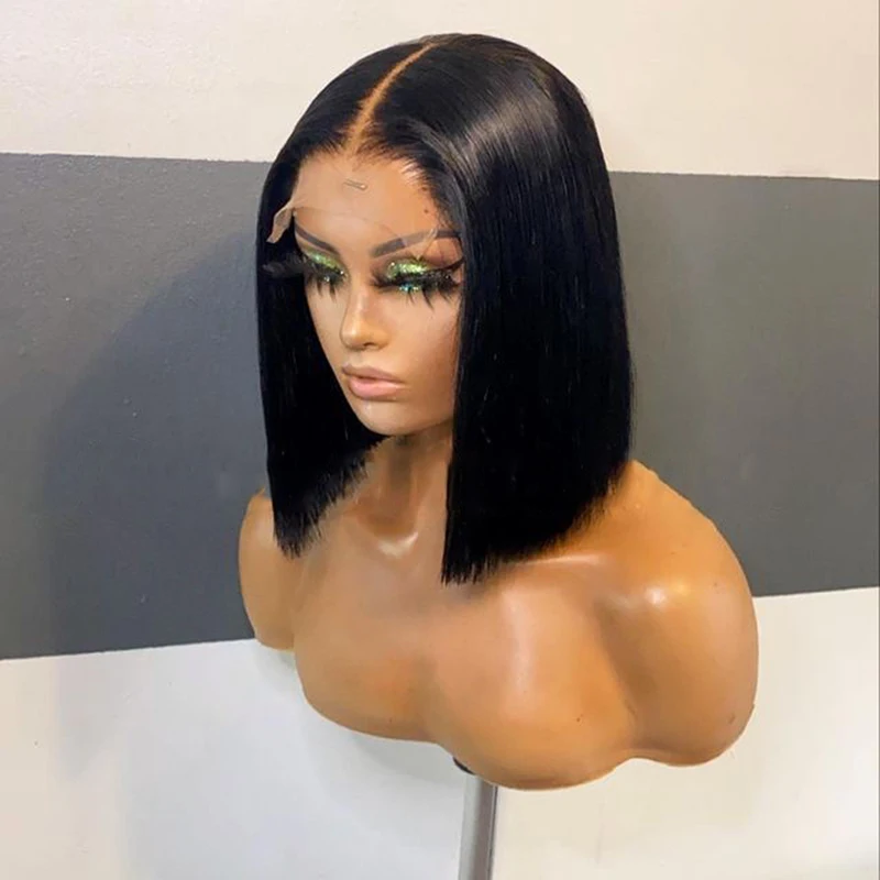 4x4 Lace Closure Wigs Natural Color Pre Plucked Brazilian Virgin Hair Silky Straight Bob Glueless Lace Front Wig For Women