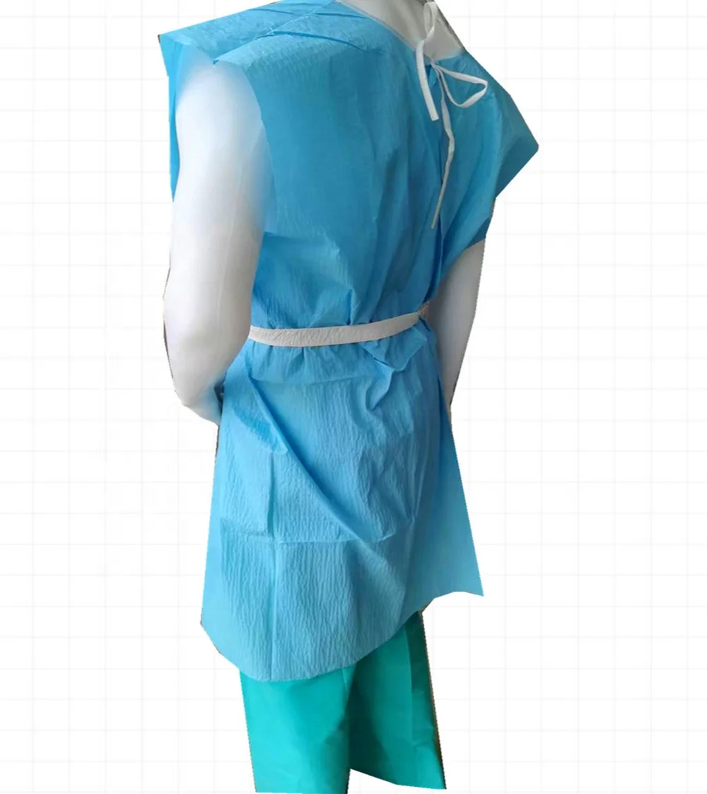 disposable 3-ply blue patient gown made with absorbent kaycel fabric Vestido de paciente