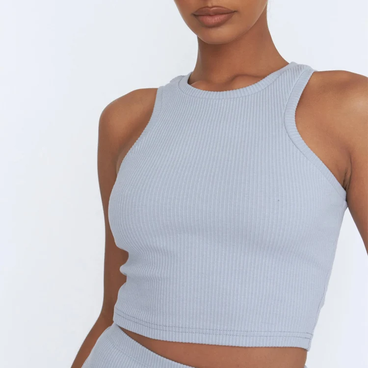2021 ребристый женский топ на бретелях простой пустой женский топ на бретелях новый дизайн укороченный топ