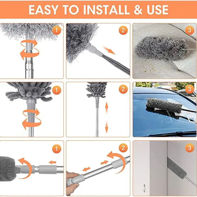 5-piece Set Long Handle Microfiber Duster Brush Set Bedside Duster Brush for Sofa Bed Furniture Magic Duster Home Cleaning Tool