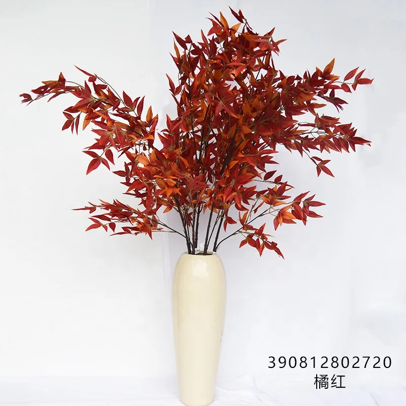 Hunan Zhangjiajie Fuyuan Yiwu orange yellow silk plants single stem nandina artificial heavenly bamboo leaves for wedding decor