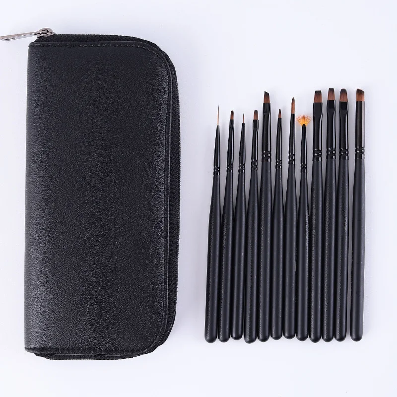 New nail product 2021custom logo nylon hair brush nail art syntheticblack handle nail brush set
