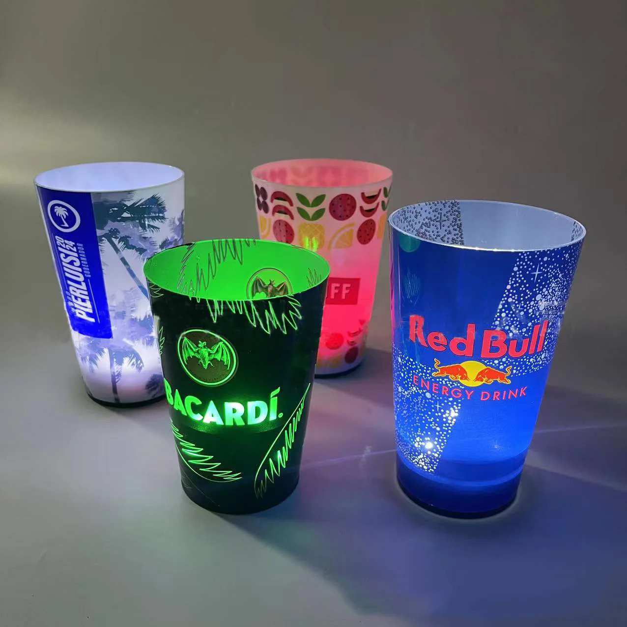 Customized Mardi Gras Christmas Birthday Flash Automatic Water Activated Plastic LED Light Up Cup