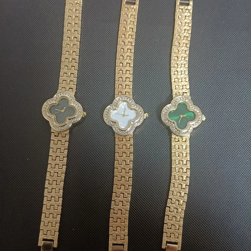 Hifive vintage ladies four leaf clover gold diamond quartz watches women wrist luxury orologio donna