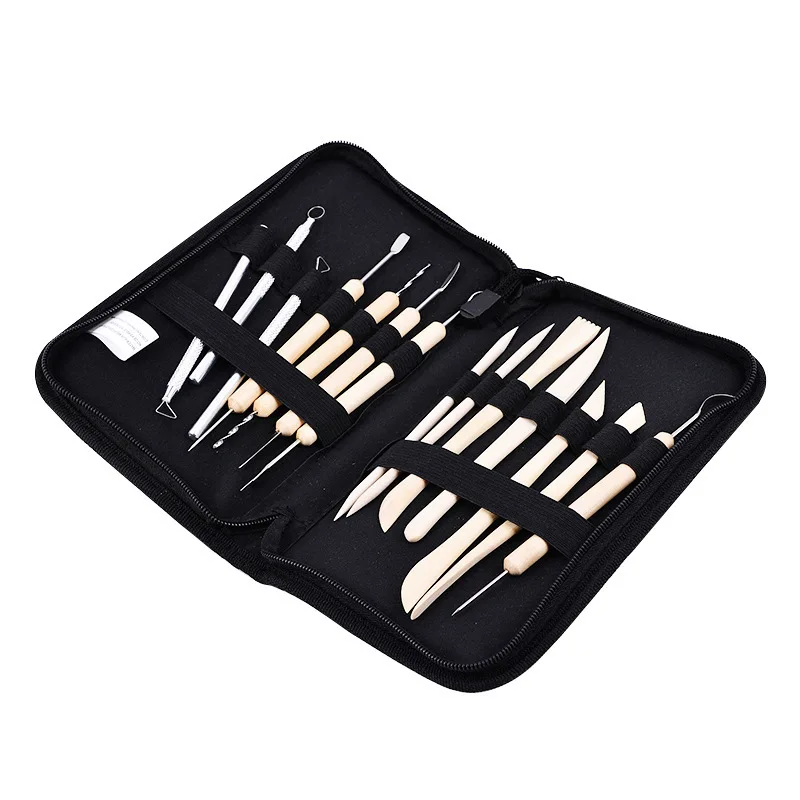 14pcs clay pottery making kit Pottery Clay Sculpting Professional Art Crafts Wooden Handle Modeling Ceramic Tool Kit