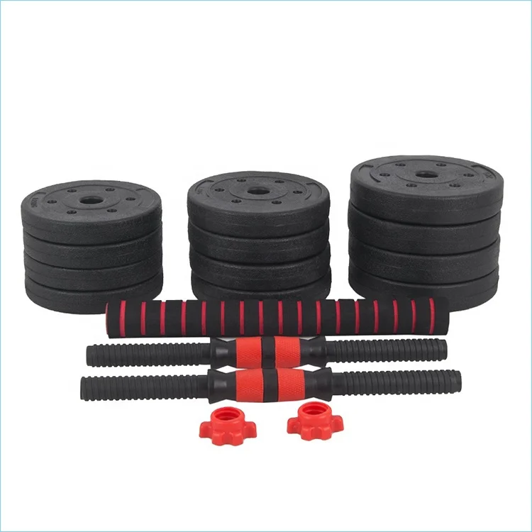 wholesale custom made cheap 20kg adjustable plastic cement weight lifting dumbbell barbell set with connecting rod manufacture