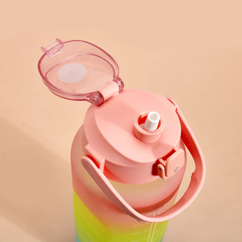 Gradient color 3pcs set plastic water bottle 2000ml 64oz jug with motivational and time marker half gallon water bottle OEM ODM