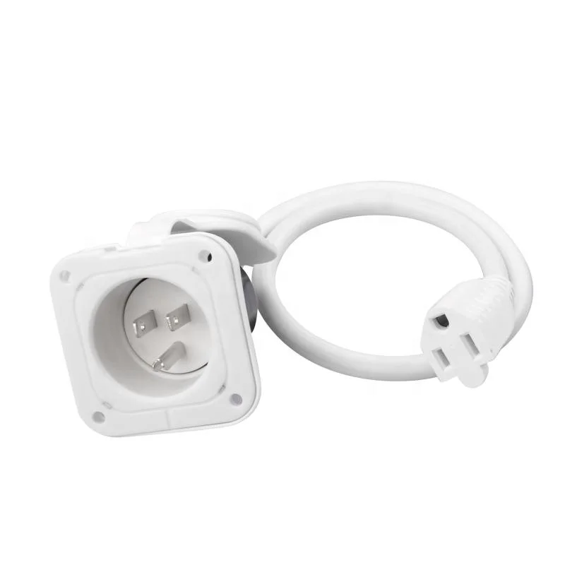 15 Amp Power Inlet with 18 inch Extension Cord, White 5-15P NEMA RV Plug with Waterproof Cover, ETL/cETL Listed