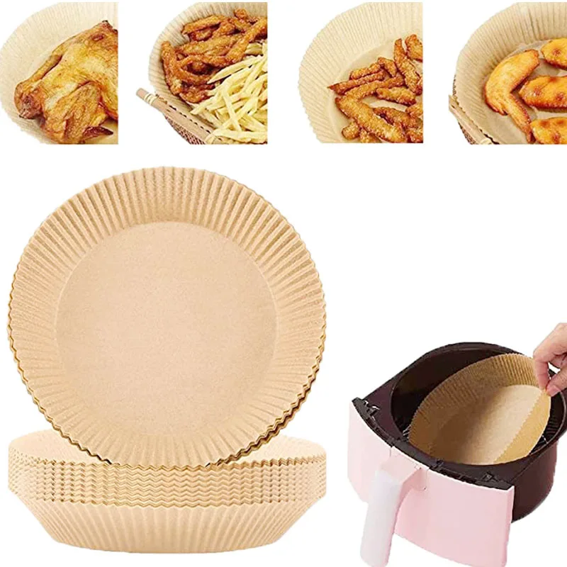 Custom Diy 7 Inch Woolworths Disposable Tray Basket Oven Use Barbecue Air Fryer Wax Paper for Air Fryer Round Oil Free Bamboo
