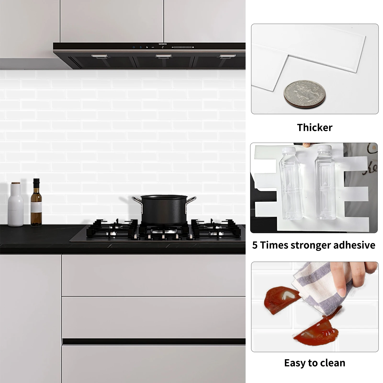 Self Adhesive Peel and Stick white Vinyl 3D Tile for Bathroom Kitchen Living Room Waterproof  Tile Stickers