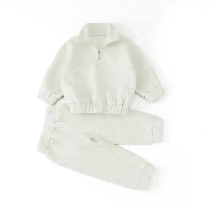 Custom Children Clothes Fleece Zipper Neck Long Sleeve Two Pieces Set Boys Clothing Set For Kids