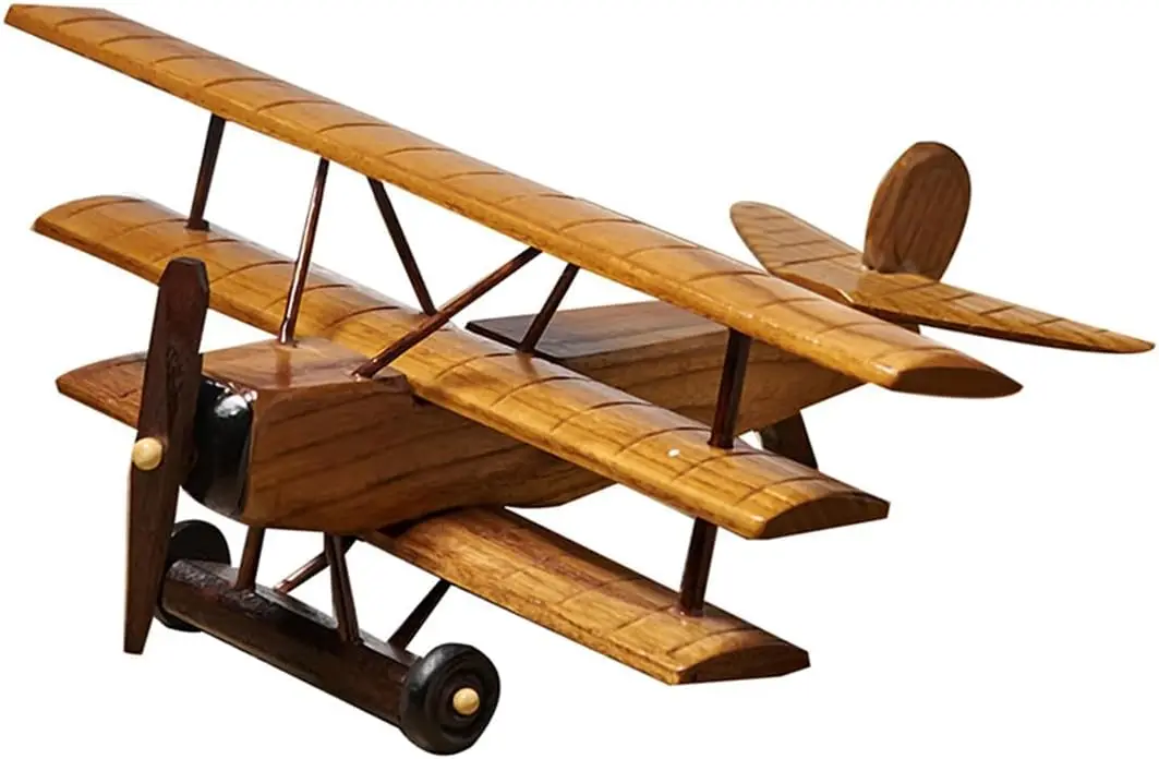 SAMINDS Wooden Airplane Model, Vintage Biplane Ornament, Glider, Christmas Home Decor for Aviators Pilots Air Force Flight Atten