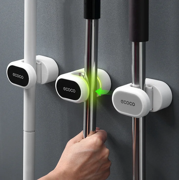 Mop Broom Holder Self Adhesive Mop Grip Storage Holders Wall Mounted Broom Hanger Tool Organizer Rack for Kitchen Garden