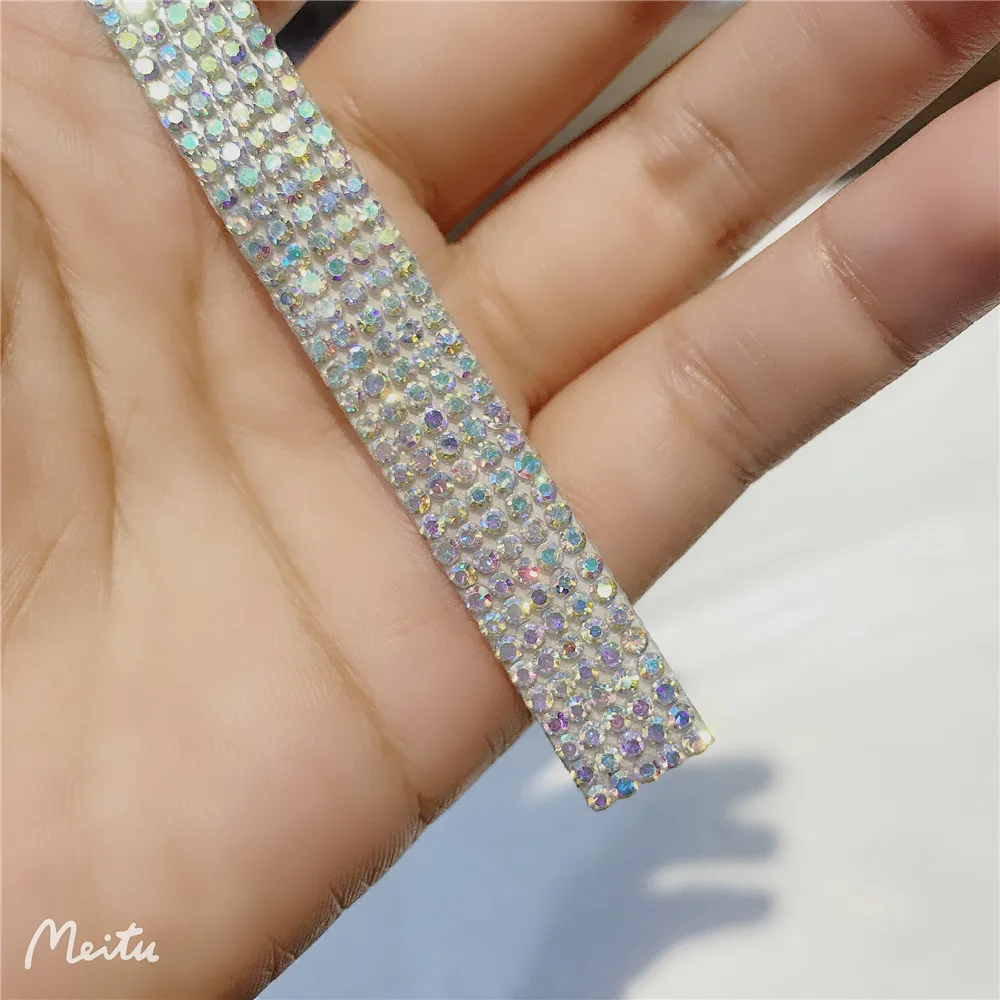 Custom Self-Adhesive Hot Melt Adhesive Colored Rhinestone Strip Decoration Diy Garment Hat Shoes Bag Decorate