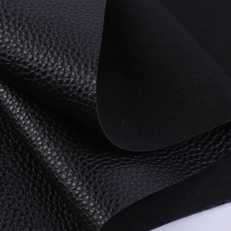 Custom Thick Black Emboss 3D Litchi Split Texture Rexine Artificial Synthetic PU Shoe Fabric Faux Leather for Shoes Sofa Car