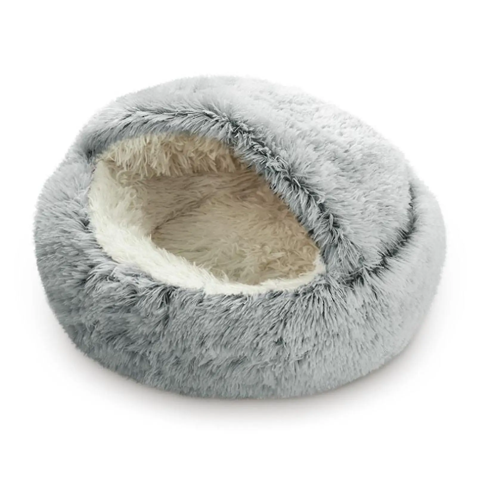 Cat Bed Round Plush Fluffy Hooded Cat Bed Cave Pet Beds