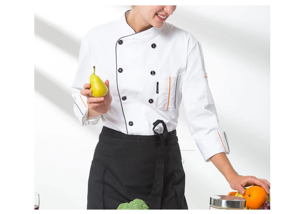 Professional head chef uniform white coat long sleeve work coats hotel restaurant kitchen chef uniform chef shirt sushi overalls