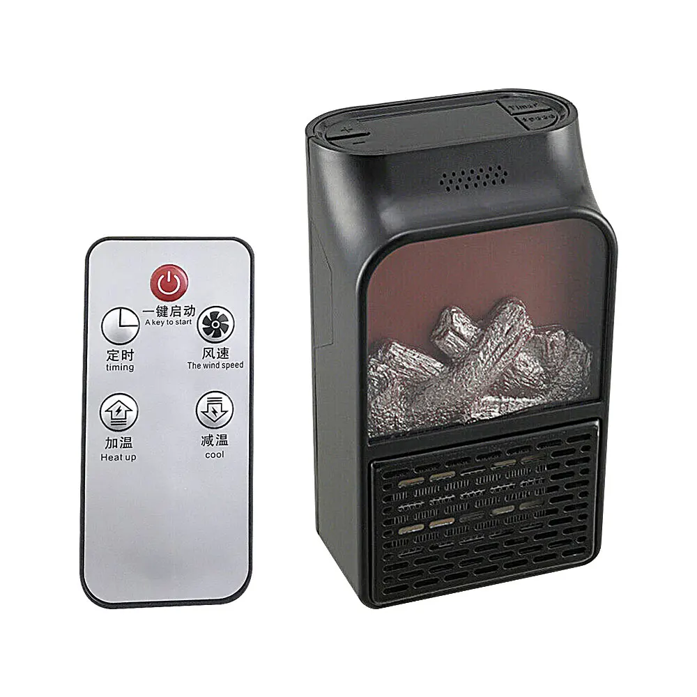 900W Mini Electric Wall-outlet Flame Heater EU/US Plug-in Air Warmer PTC Ceramic Heating Stove Radiator Household Wall Handy Fan