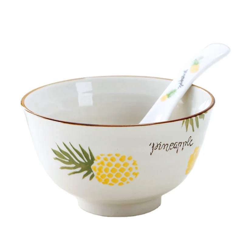 
24 pcs salad bowl ceramic tableware OEM ODM custom pineapple 8 inch bowl 