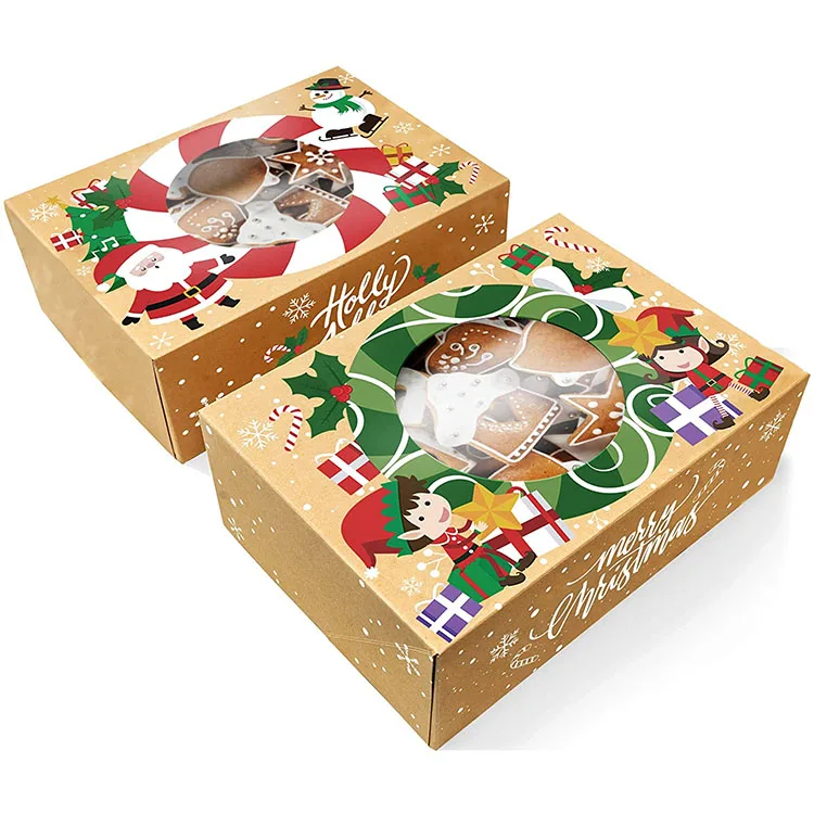 Custom Colorful Christmas Printing Paper Box for Donut Cake Packaging with Windows in Different Sizes Customized