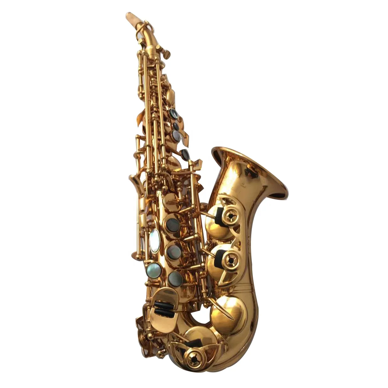 Bb tuning saxophone soprano abalone touch key gold lacquer curved soprano saxophone