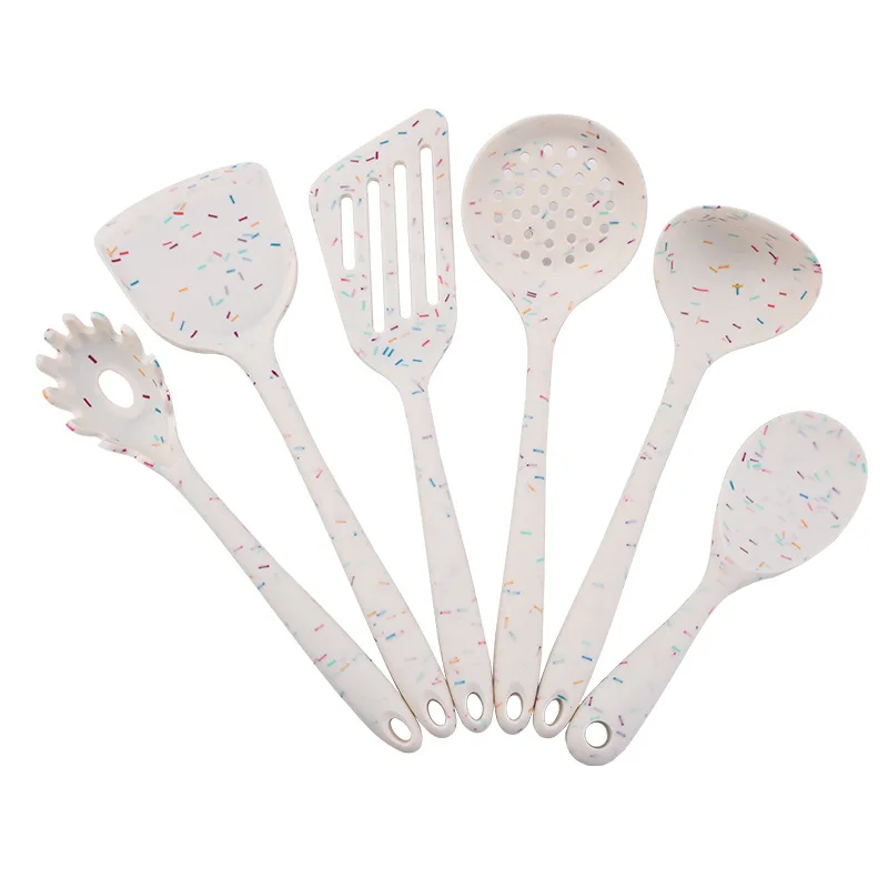 Wholesale Non Stick 6 Pieces Kitchen Utensils Set Silicone With Colorful Dot And Plastic Holder
