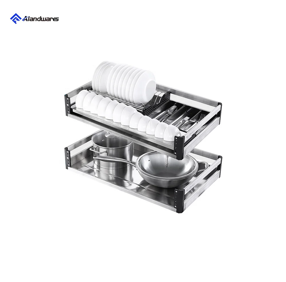 Design Custom with Corner Slide Out Cabinet Accessories 304 Stainless Steel Pullout Drawers for Organizer SS 3 Sides Dish Basket