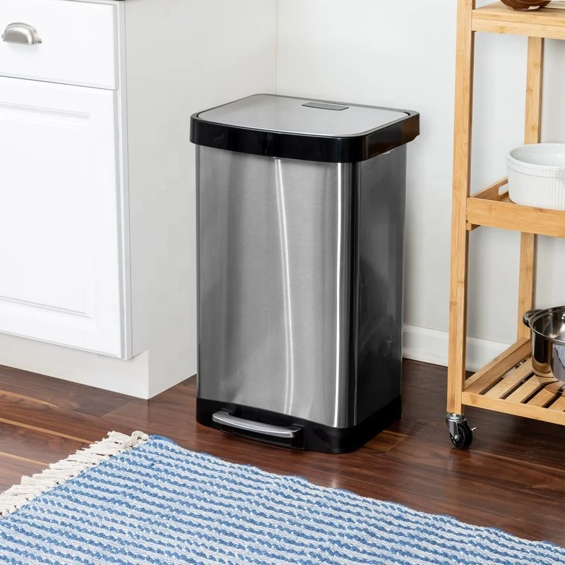Unique Soft Closed 55 L  Finger print proof Custom Stainless Steel Garbage With Foot Trash Can