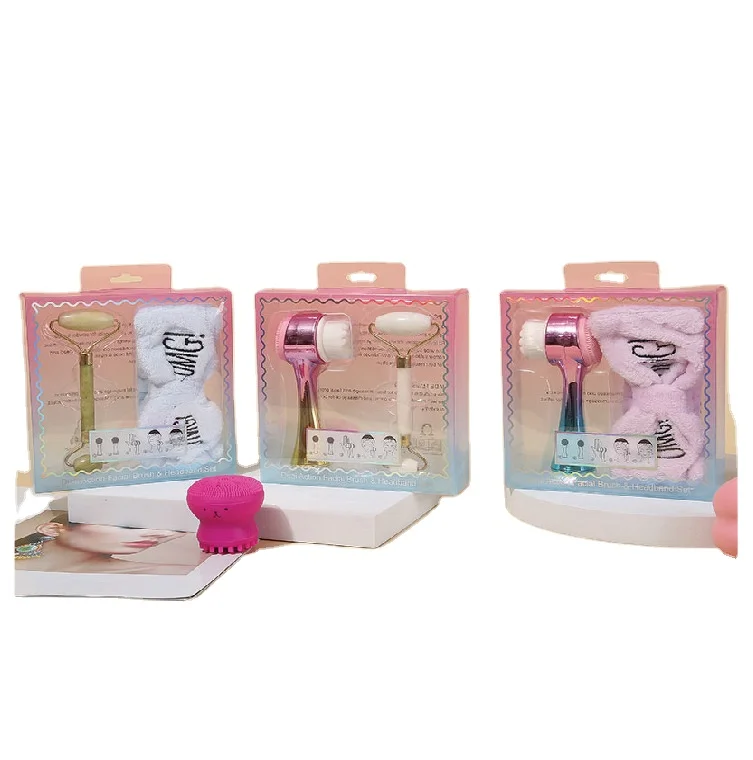 Double Head Natural Facial Massager Jade Roller Gua Sha Electric Handheld Cleaning Brush Face Massage