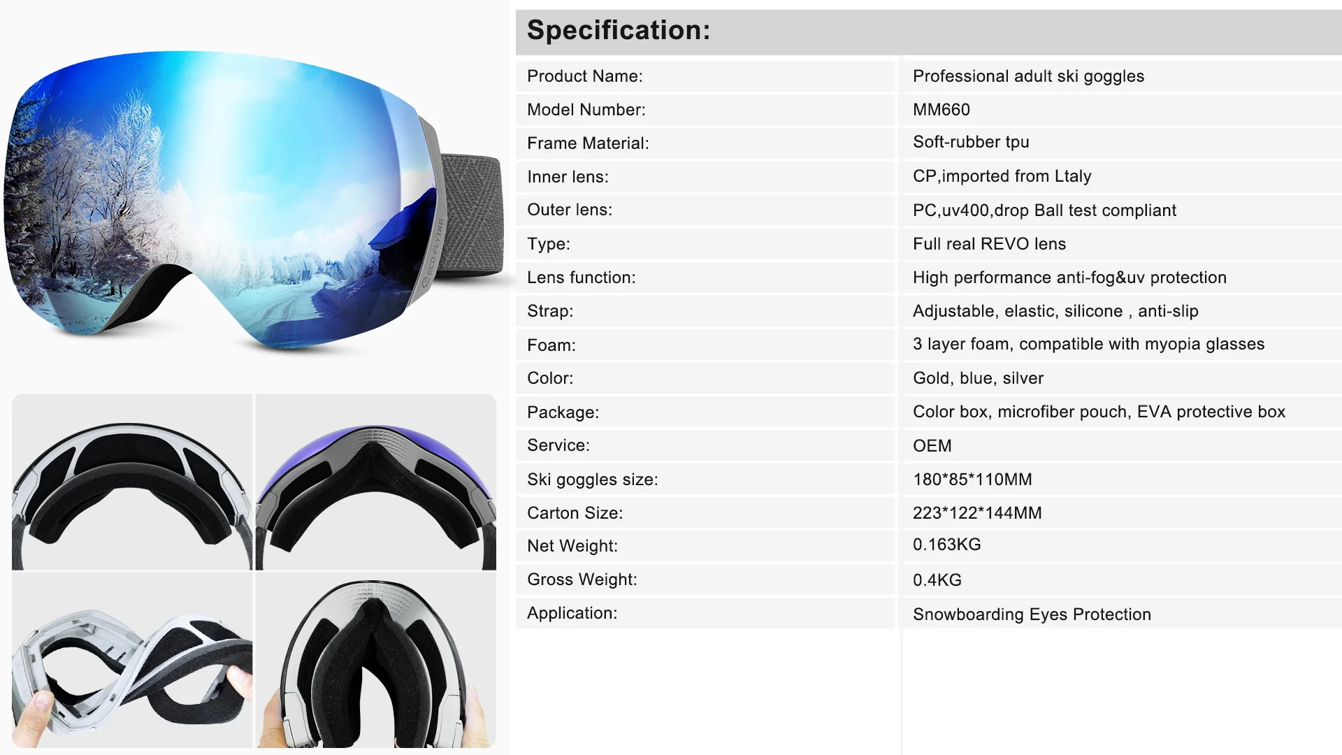 High quality wholesale 2022 designer ski goggle custom logo skiing goggles anti-fog ski goggle