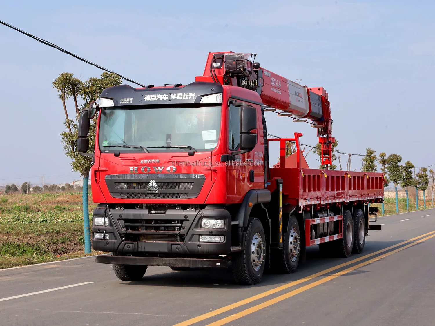 HOWO cargo truck with Shenbai Truck Mounted Crane 18 ton 20 ton hydraulic telescopic boom crane for sale