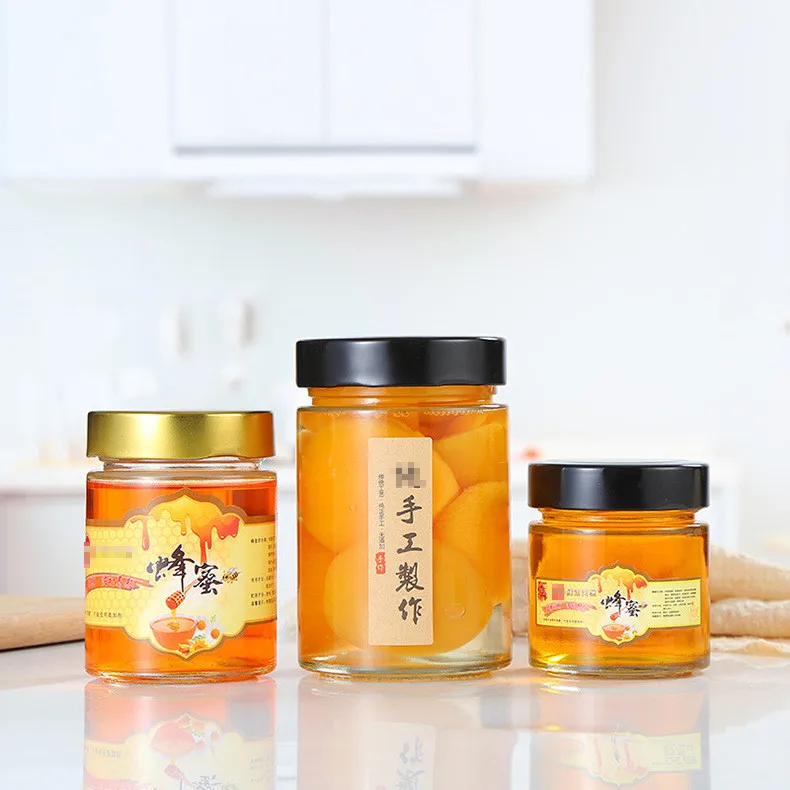 Empty Round Honey Spice Chili Sauce Tomato Paste Jelly Beef Jam Jars 195ml 240ml 350ml 500ml Pickle Glass Jars