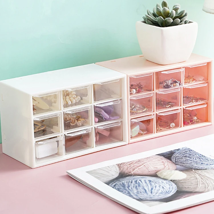 New design high quality girls desktop dustproof jewelry cosmetics plastic drawer storage box