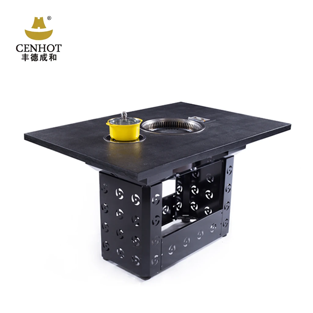Cenhot Traditional Stone Table Korean BBQ Grill And Hot Pot Cooker Built-In Restaurant