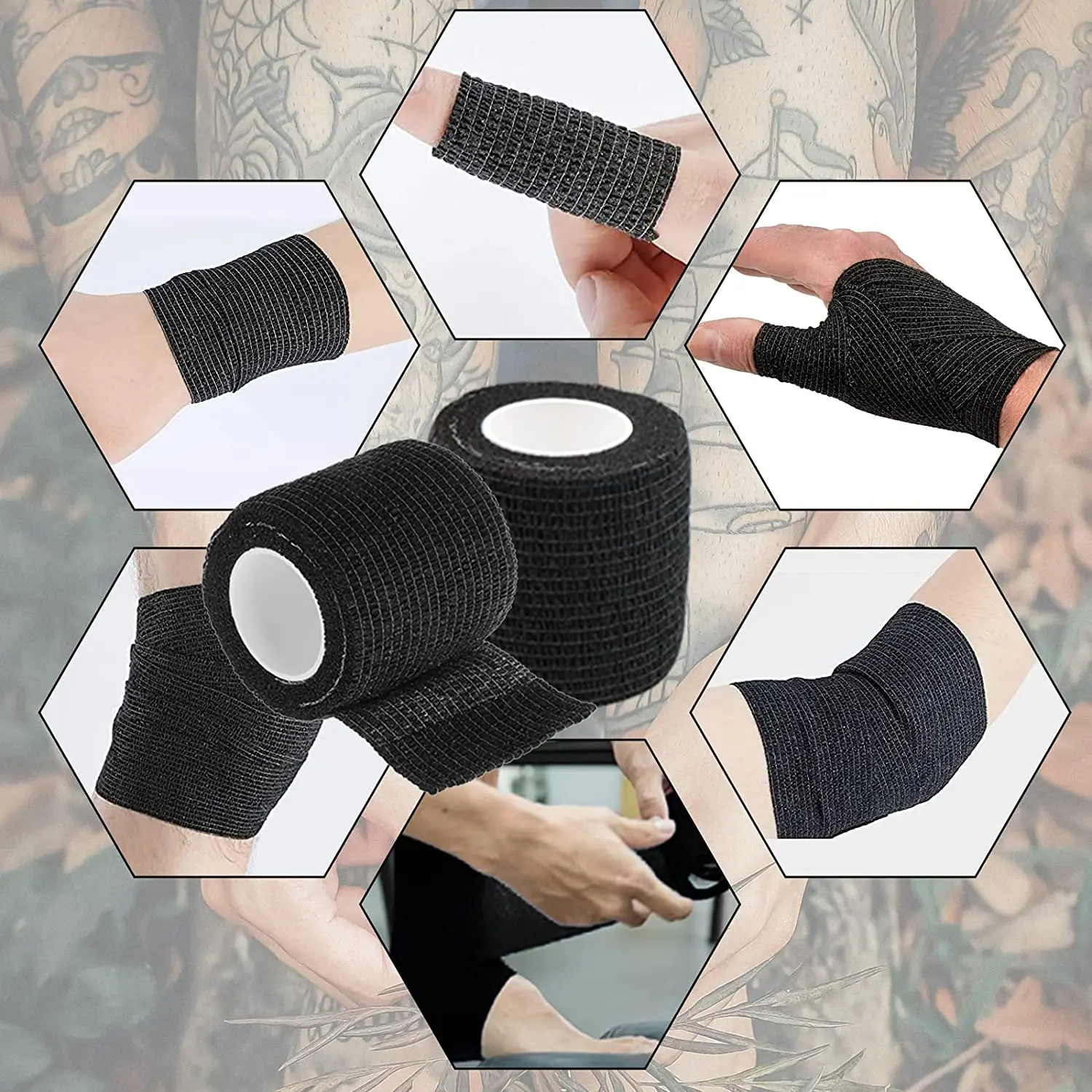 Wholesale Eco-Friendly Tattoo Grip Tape Self-Adhesive Bandage Wrap Black Elastic Tattoo Machine Tape