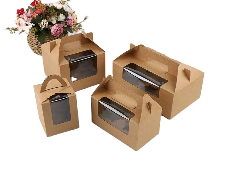 Multi-Kraft Paper Window Clear with Hole Muffin Cup Cake Cupcake Packaging Box Wholesale Custom Transparent Mini C upcake Box