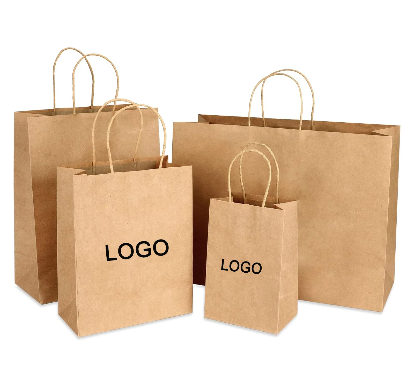 Wholesale Recycled Custom Logo Printed Shopping Paper Bag Packaging Brown Kraft Paper Bags With Twisted Handles