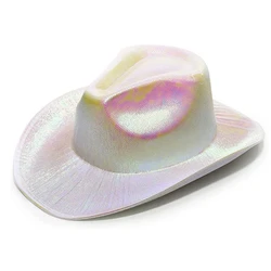 Haiwin Party Neon Sparkly Glitter Space Cowboy Hat holographic cowgirl hat for Birthday & Bachelorette Parties