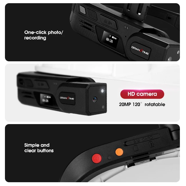 Grandtime Factory Direct Camera Host Rechargeable LED Light Visor Bike Cycling Safety Protect Wearable Camera