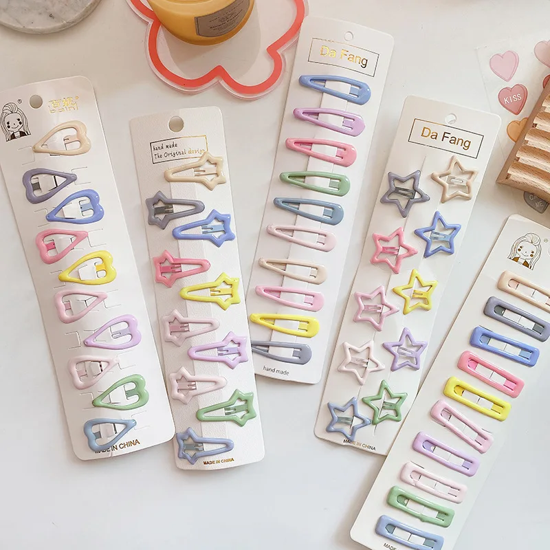 10PCS Cute Star Snap Hair Clip Barrettes Candy Color BB Clips Girls Hair Pins