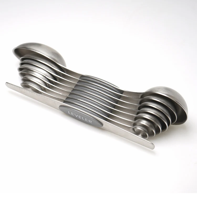 Spring chef gray color collapsible magnetic dual side stainless steel measuring spoon set